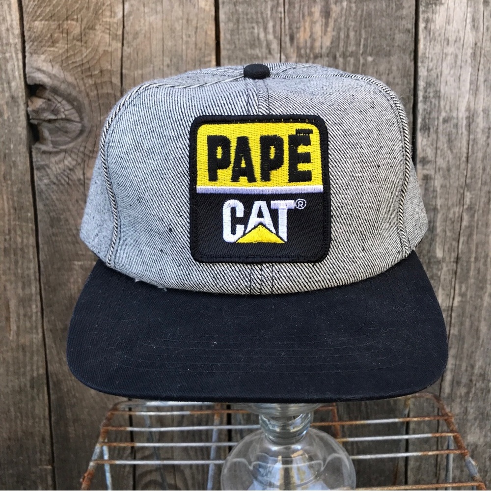 Vintage 90s Pape CAT Caterpillar 2 Tone Denim Look Snapback Cap Hat
